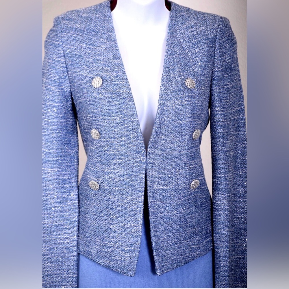 ST.JOHN  Blue Tweed Double-Breasted Women's Jacket size 6 fits  small to medium